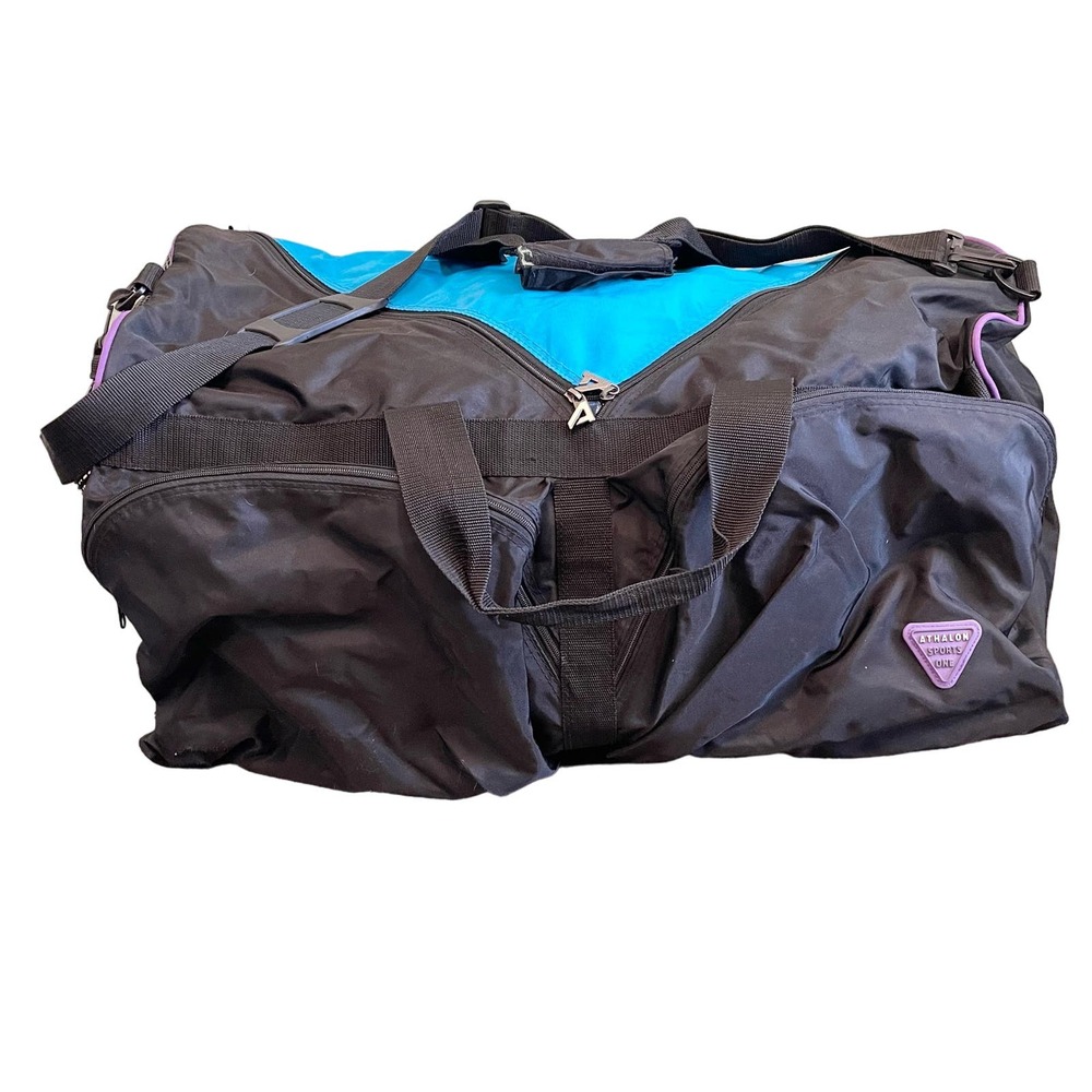 Athalon Unisex Pocket Duffel Gym Travel Bag Black And Blue Size 14"x16"